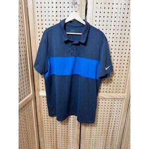 Nike Golf Dri-FIT Polo Shirt Mens XL Navy Blue Royal Stripe Standard Fit XL